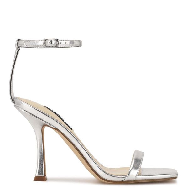 Nine West Yess Ankle Strap Silver Heeled Sandals | Ireland 55D51-0P45